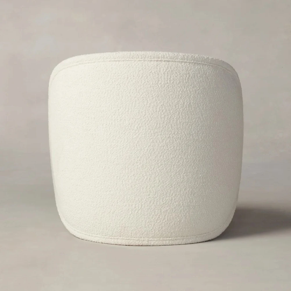 2024 Modern White Boucle Fabric Accent Barrel Chair Solid Wood Legs Sherpa Lounge Armchair