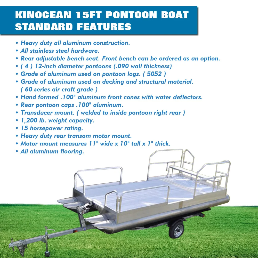 Kinocean 15ft Aluminum Pontoon Sport Yacht Electric Water Sport Boat Fishing Lake Leisure Outboard Engine Combo Outdoor Floating