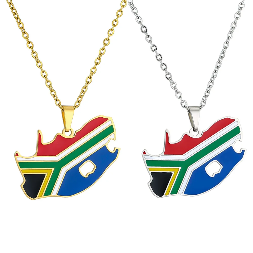 Qiuhan Stainless Steel Jewelry Enamel Pendant Nationality Ethiopia Egypt Ghana South Africa Custom Map Necklace