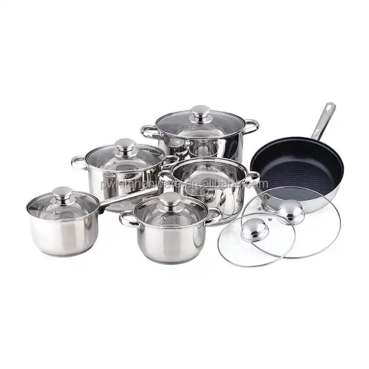 Multifunctional Household 8 Pcs Kitchenware Cookware Stainless Steel Set Sliver Cookware Sets Induction Cooker