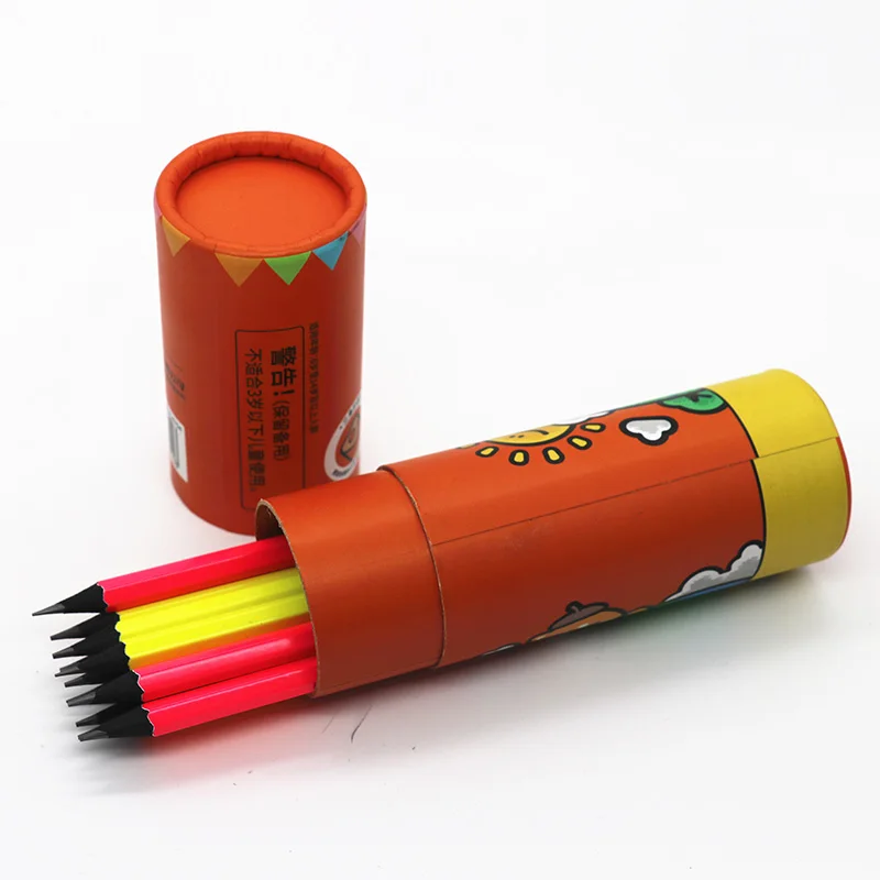 HB Pencil Neon Painting with Black Circle Dipping Paper Tube Packing