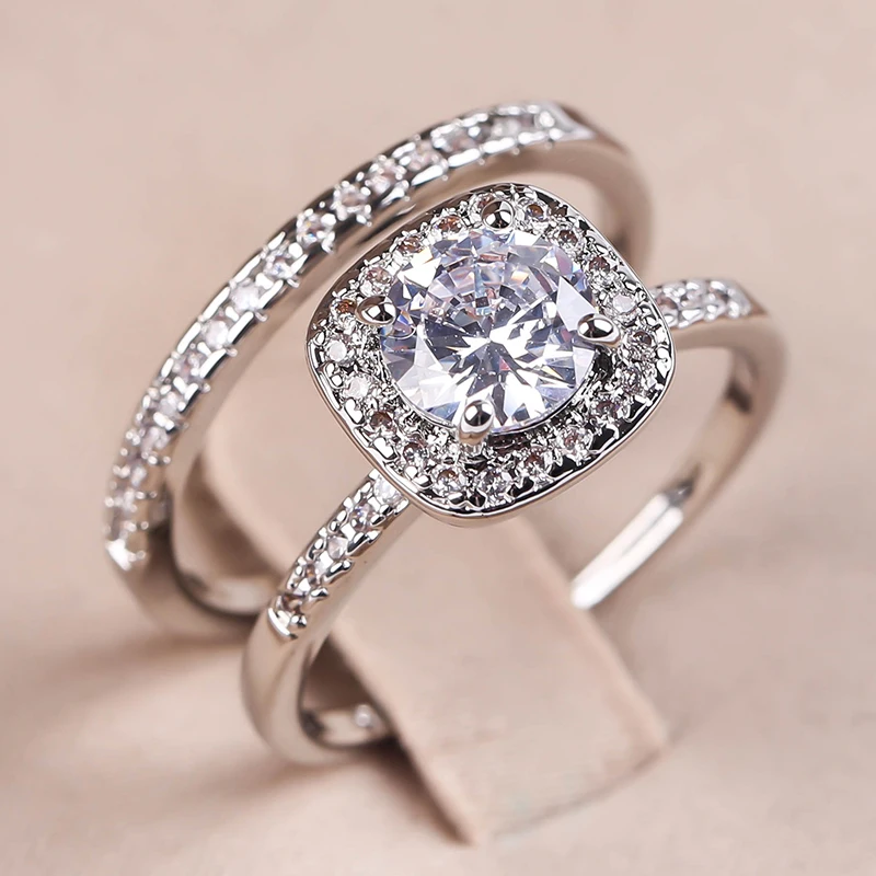 Уникальный подарок, серебряный цвет, 1,5 карат, ослепляющий фианит класса AAA, камни, обручальное, свадебное кольцо, набор