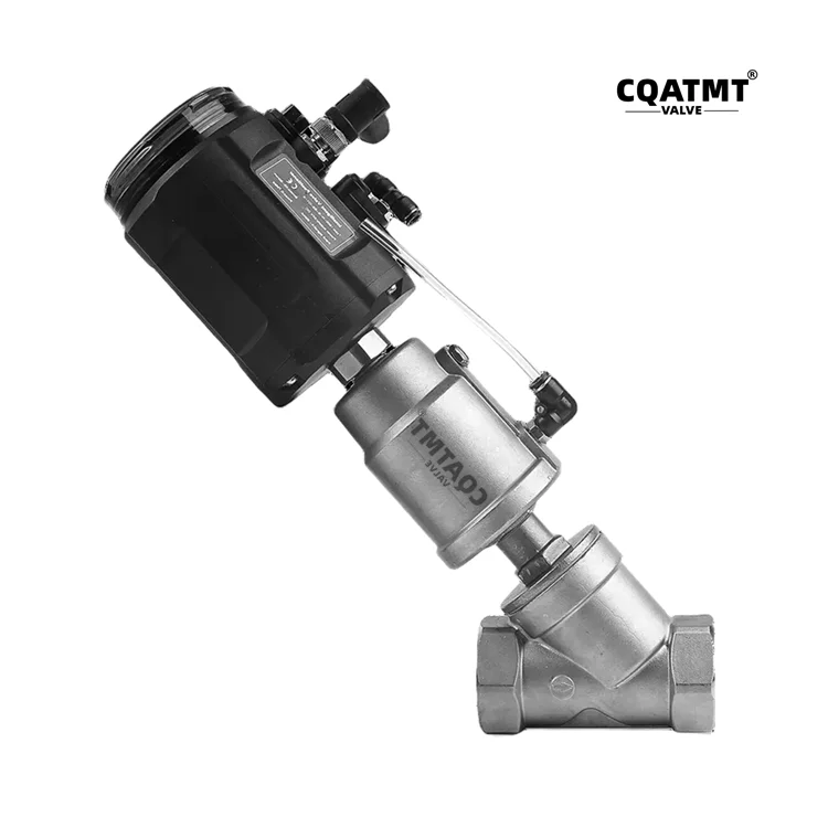 High quality CQATMT intelligent pneumatic proportional control valve Y-type SS304 pneumatic actuator angle seat valve.