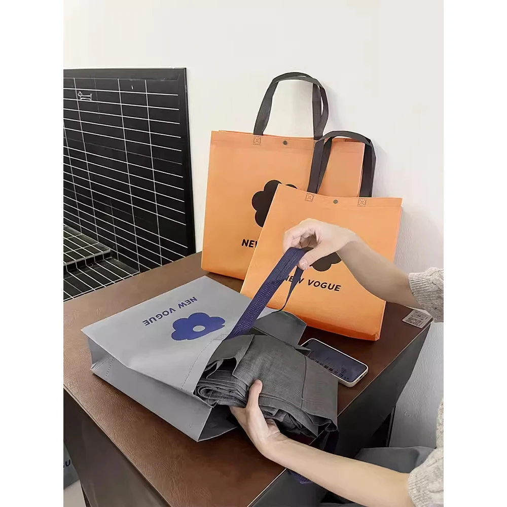 Custom Multi-Color Supermarket Reusable Tote Gift Bag Famous Brand Non-woven Fabric Treat Bag With Button Commodity bag