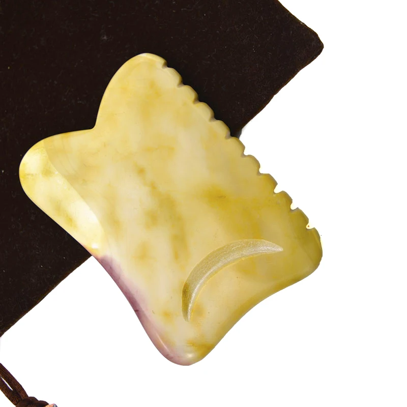 U shape Mookaite Gua Sha Scraping Massage Tools with Smooth Edge Yellow Stone Guasha Face and Body Therapy Tool for Anti-wrinkle