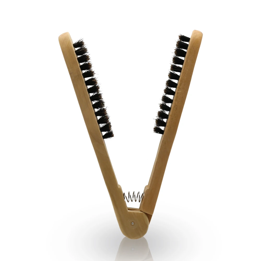 Jiangtai brand wood handle Straightening Double Brush V Shape Comb Tool