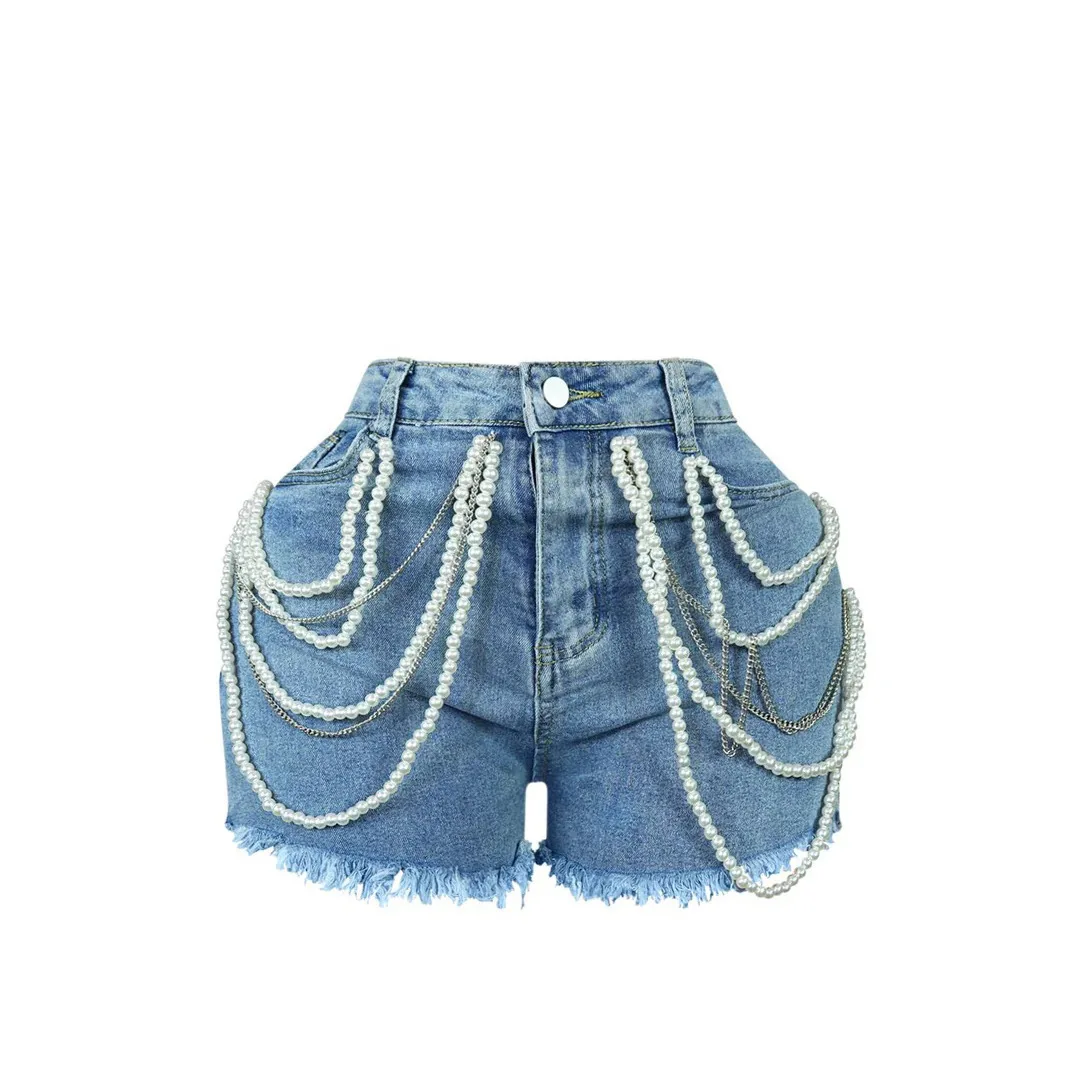 QY5172 New Product Ideas 2024 Summer Women Clothes Set Sexy Lace Bra Tops+Fringed Denim Shorts Set