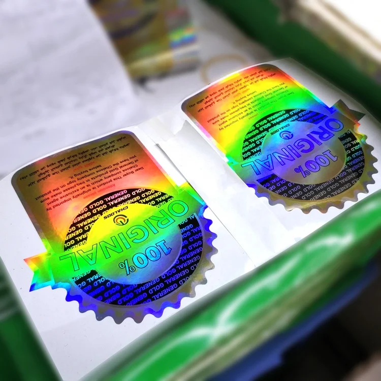 Custom Logo Die Cut Self Adhesive Rainbow Holographic Vinyl Label Stickers for Original Product