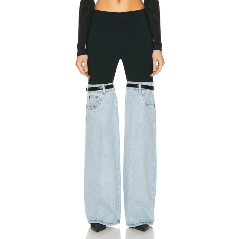 Unique Denim Hybrid Flare loose Straight Trousers women jeans Pants