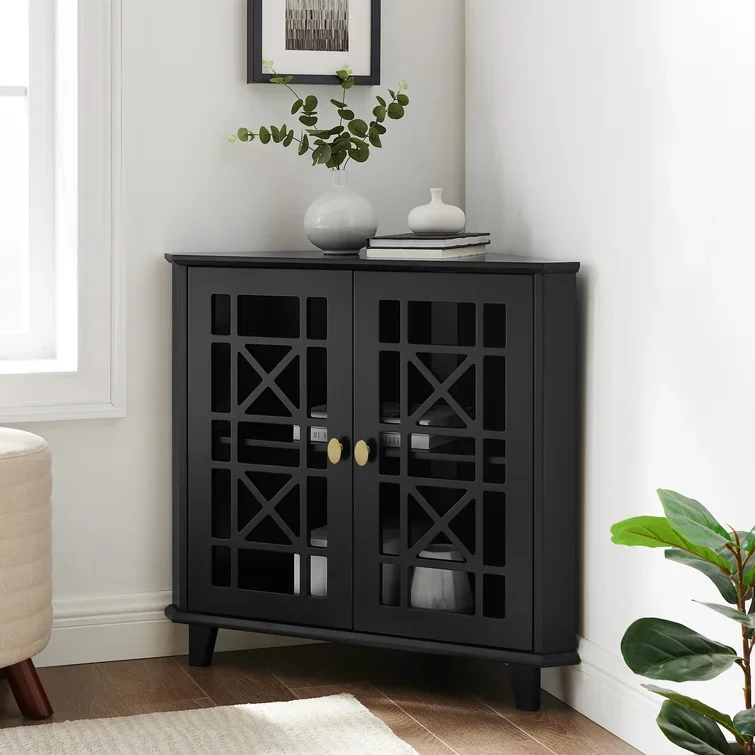 Light Luxury V-shaped Silhouette 2-Door Corner Accent Chest with Large Storage and Adjustable Shelf Inside