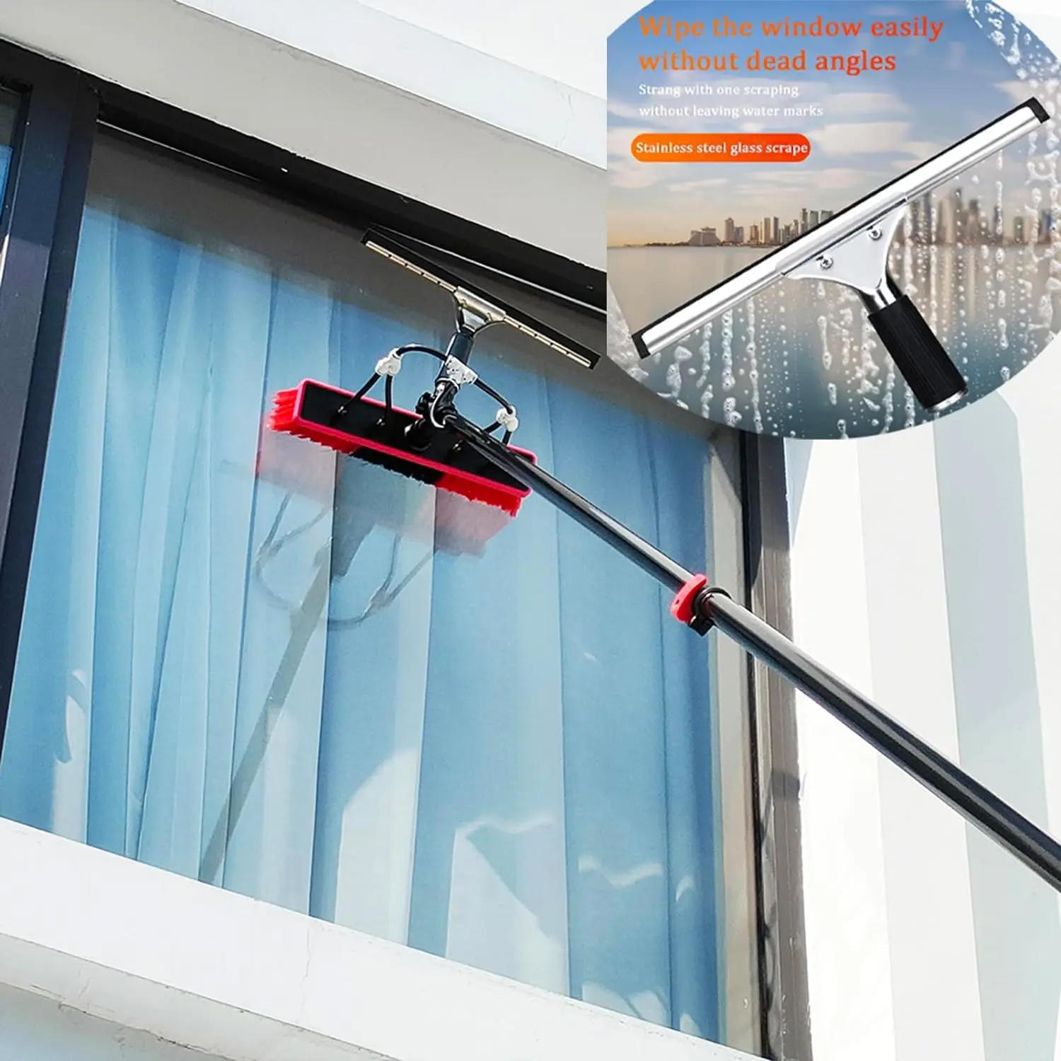 Qiyun  Telescopic Aluminum Water Fed Pole Window Cleaning Brush With Scraper Car Wash Brushes With Folding Pole Handle
