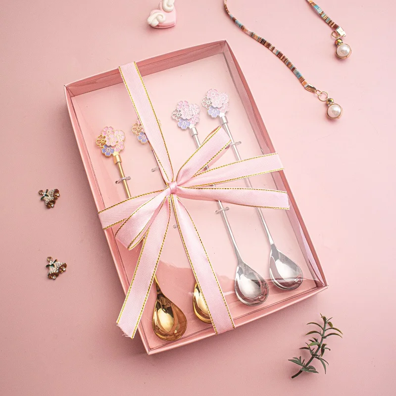 Stainless steel 18/10 long handle coffee spoon korean sakura stirring spoon