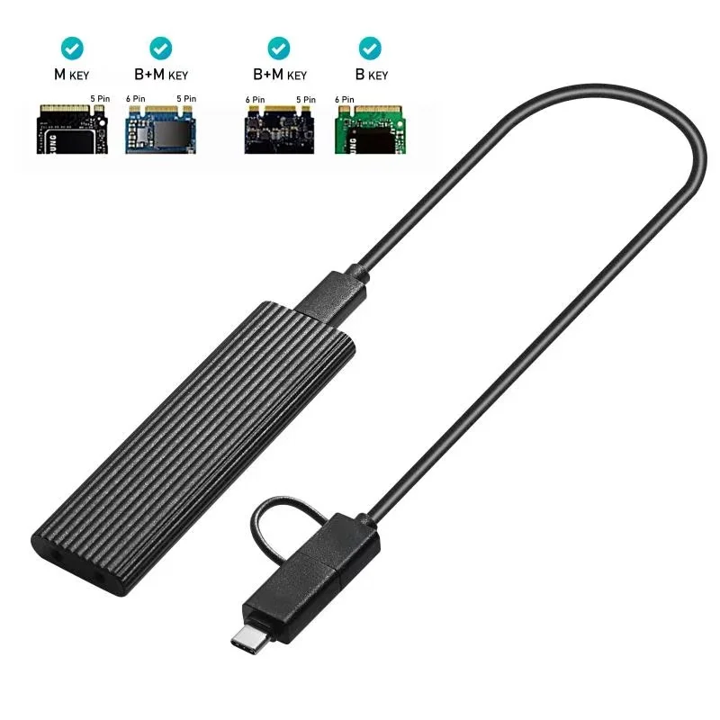 Корпус для ssd m.2 ngff, алюминиевый корпус USB3.1 type C pcie и sata, корпус ssd usb-c m2 Nvme, двухпротокольный корпус m.2 SSD