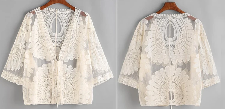 Casual Embroidered Knit Sweater Loose Boho Lace Kimono Cardigan Women