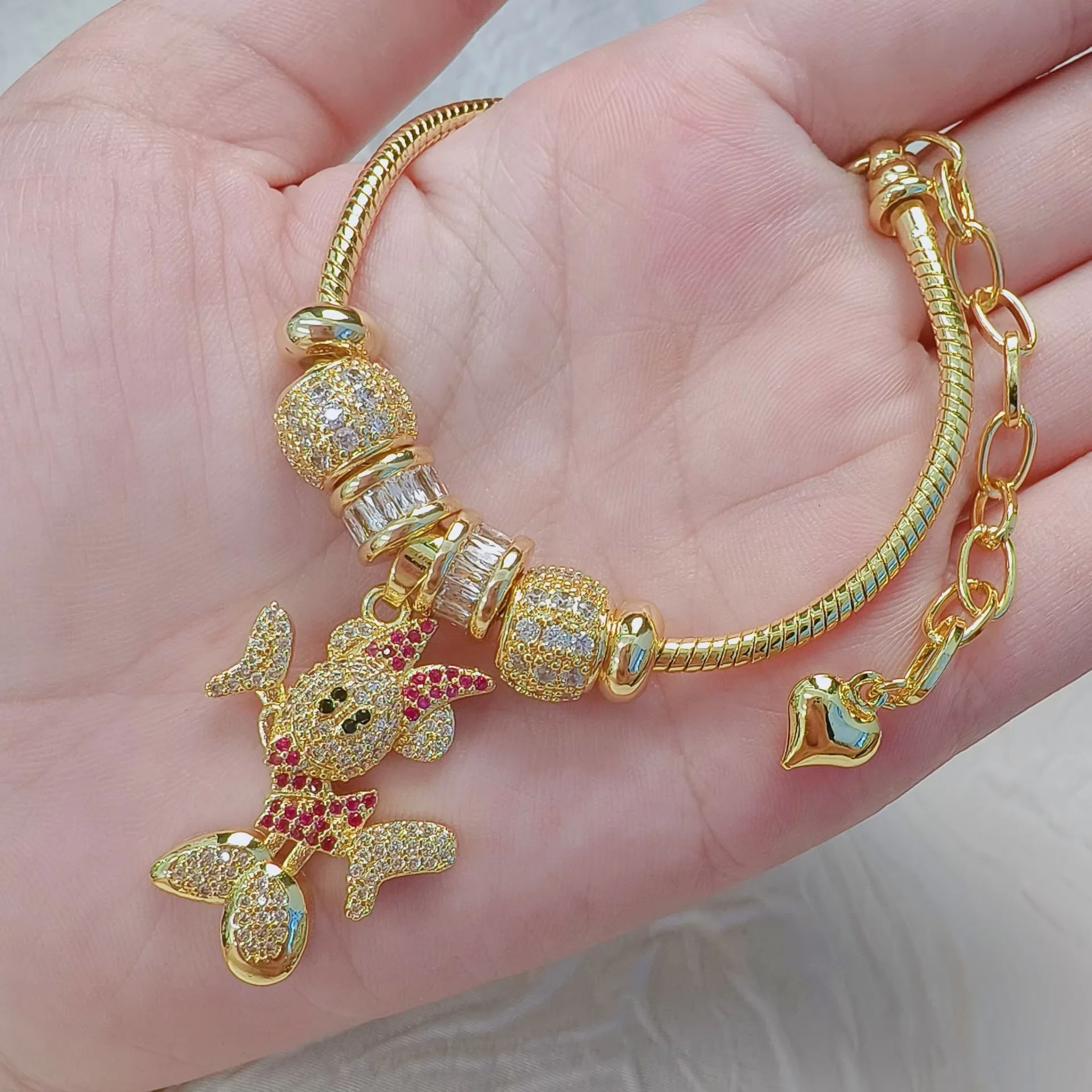 JML customizable 14K gold plated APandora zircon bracelet cartoon fashion accessories beads charm women wholesale laminated gold