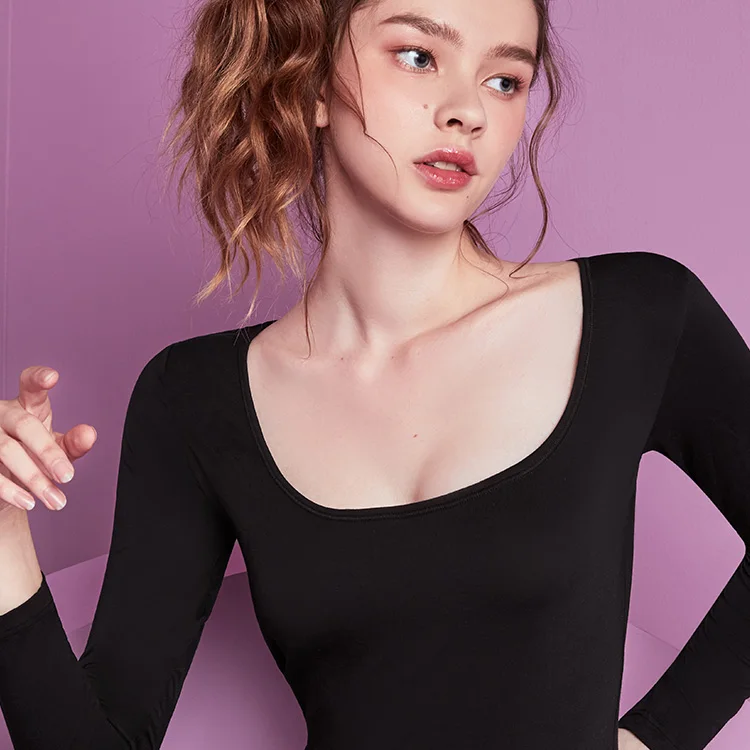 
Wholesale High Elasticity Women Black Sexy Thermal Underwear Set 