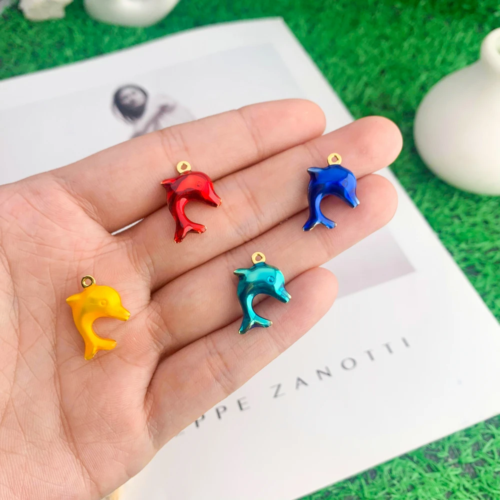 red blue brass pendants solid dolphin shape necklace jewelry charms