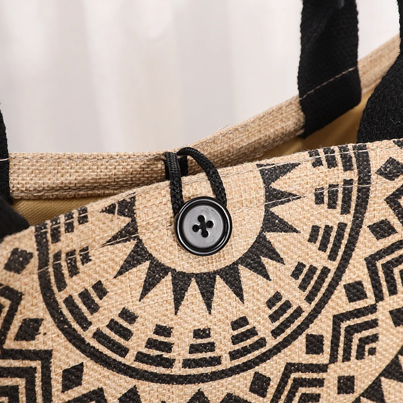 wholesale fashion printed tote bags women shopping jute tote bag of boho pattern