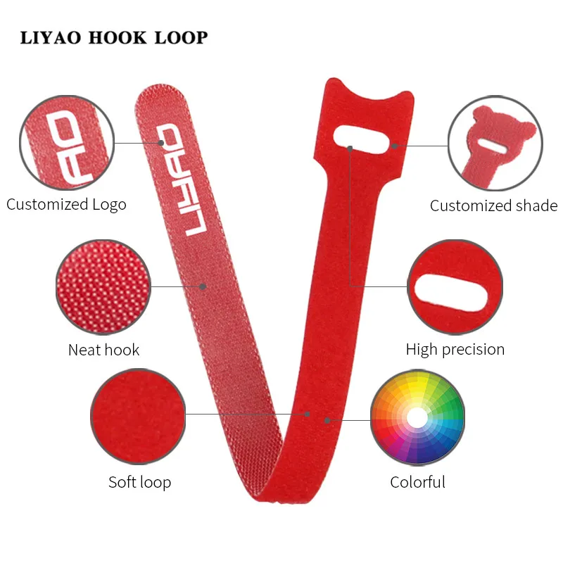 Liyao 12 мм * 200 мм многоразовая офисная проволока с цветным принтом логотипа с крючком и петлей кабельная стяжка