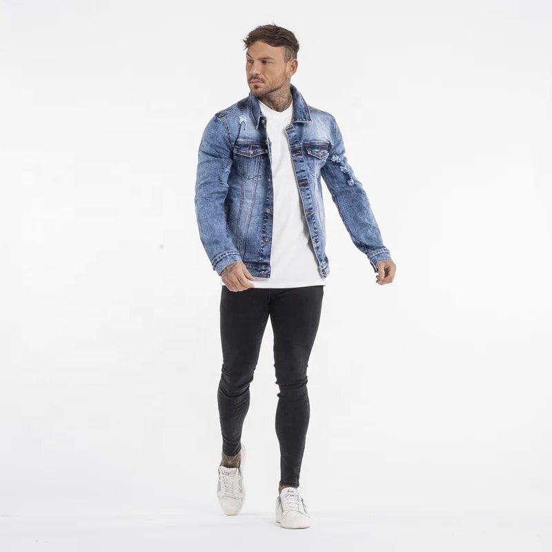 Stylish Ripped Multi Pocket Jackette Winter Wind Proof Denim Jacket Coat Custom Jackette For Men