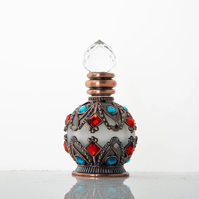 15ml Glass Refillable Parfum Oil Bottle Dubai Metal Arabic Glass Essential Oil Perfume Bottles