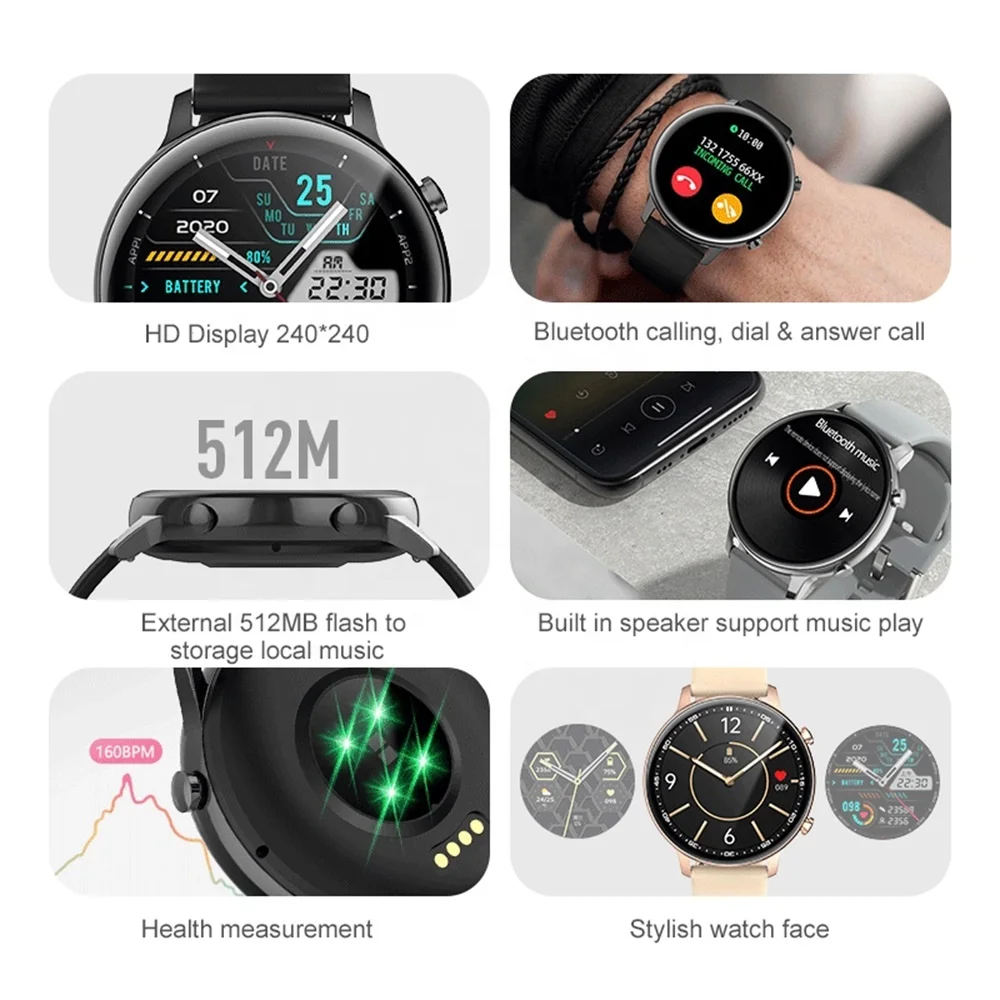 1.28 Inch Touch Screen Smartwatch S33 MTK2502 Chip BT Call Customized Dial Sport Fitness Tracker Music Player Smart Watch