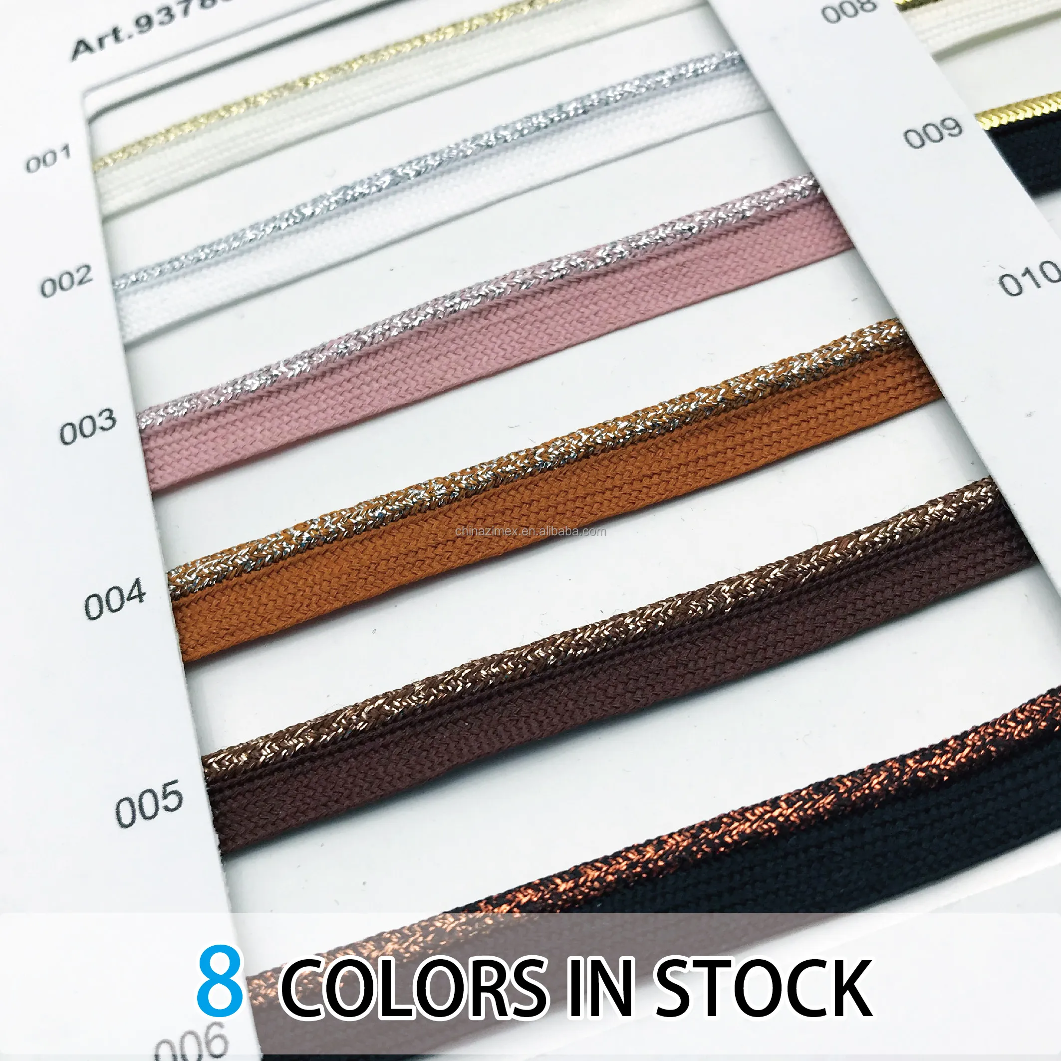 10mm narrow woven polyester cord strap metallic piping cord