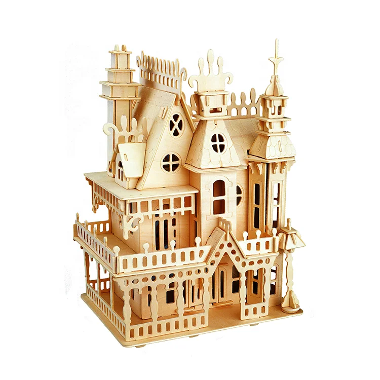 Halloween 3D Wooden Fantasy Villa Doll house Set Diy Model Kit Assemble Unfinished Craft Puzzle  Building