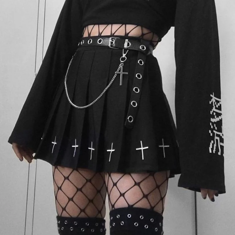 2022 New Hot Summer Womens Girls Goth Skirts Short Sexy Mini Skirt Ladies Pleated Black Gothic Punk Skirt