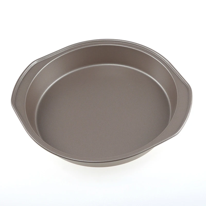 Stackable gold color oven cookie baking pan with handle carbon steel baking tray non-stick round pizza pan