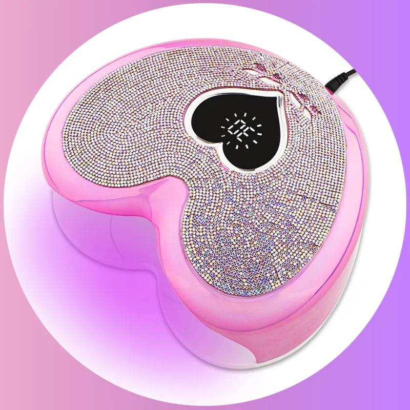 New Bling Rhinestone Pink Heart Shape Uv Nail Lamp Dryer Gel Light for Nail Polish Strong 96w Flash Beauty And Personal Care