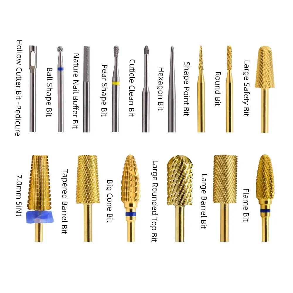 Tungsten Nail Drill Bit Set 10pcs Tornado Volcano Cone Large Barrel Long Life Nano Purple 4XC Carbide Nail Drill Bit