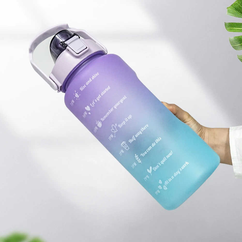 64Oz/2000Ml  32oz /1000ml Plastic Sport Gym Hiking Travel Driving Large Water Bottle With Motivational Time Marker