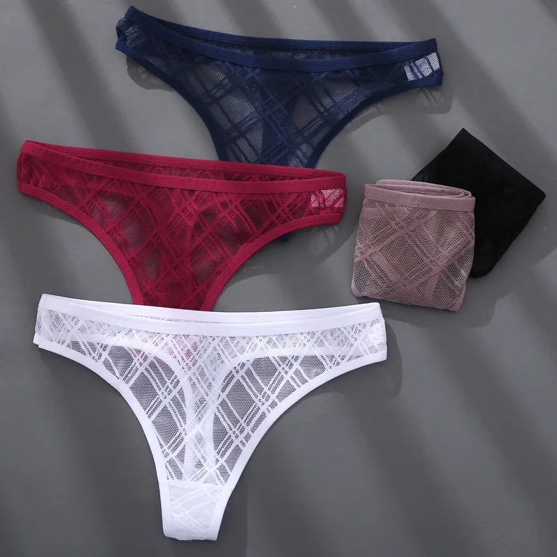 Mesh See Through Women s Panties Big Gridding High Waist T Back Sexy Thongs Panties Women Sexy Underwear