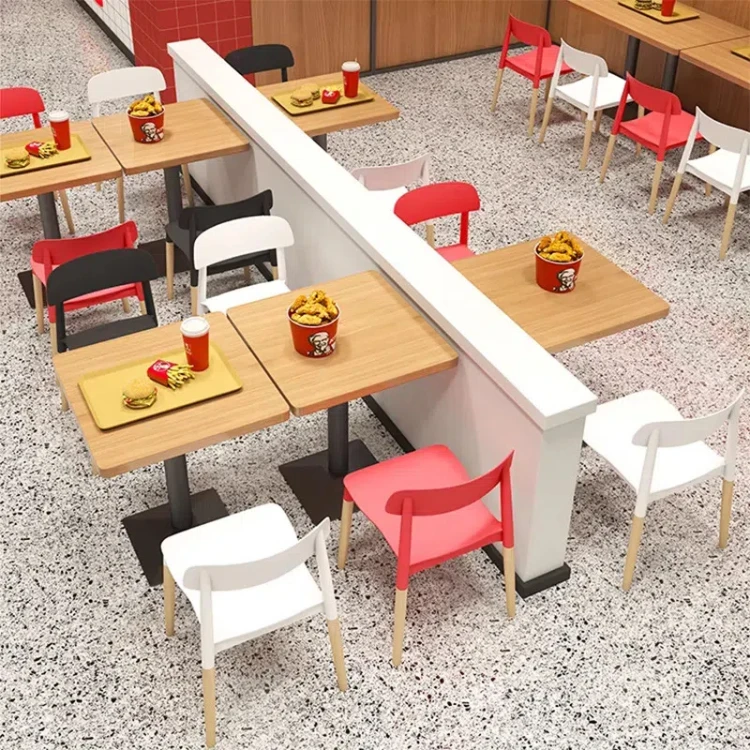 Good quality restaurant commercial table chair solid wood dining tables and PP chairs
