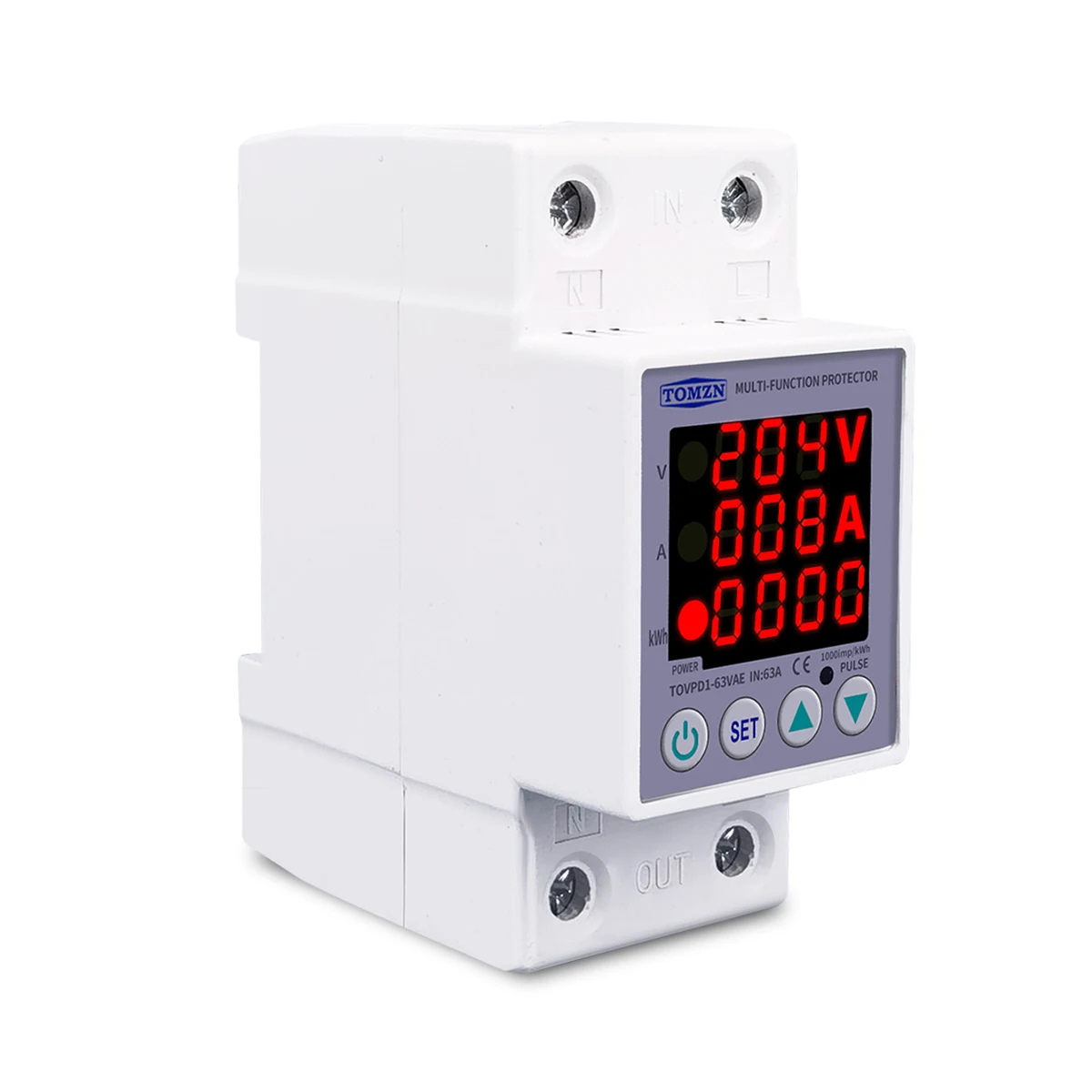 63A 230V Din rail adjustable over and under voltage protective device protector relay with current protection kwh energy merter