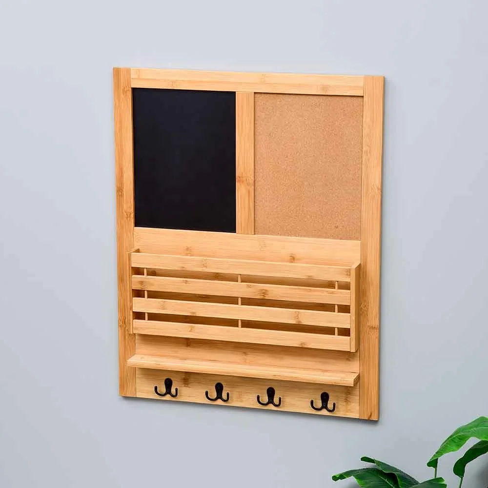 Bamboo Floating Wall Shelf Key and Mail Holder for Wall with Messages Board