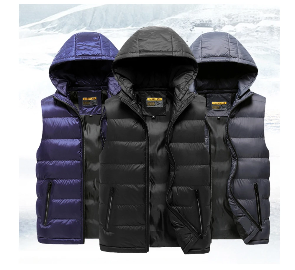 
Winter Mens Vests Fashion Men Sleeveless Hooded Jackets Male Cotton-Padded Vests Thicken Warm Waistcoats Clothing 5XL 