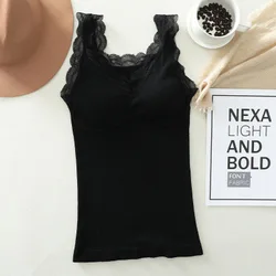 Seamless Nylon Spandex v-neck padded camisole with built in bra vest and tanktop with pad