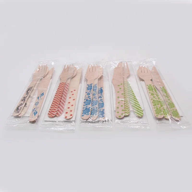 Eco-friendly Reusable Wood Cutlery 16CM Fork ,16CM Spoon, 16.5CM Knives Disposable Dinnerware Set With Cutlery