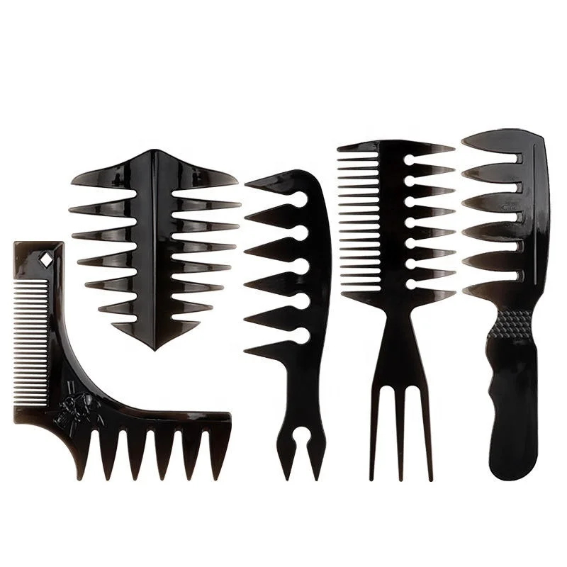 Salon Barber Professional Mens Beard Brush and Comb Set Black Barber Plastic Wide Tooth Styling Texture Retro Oil Hair Comb