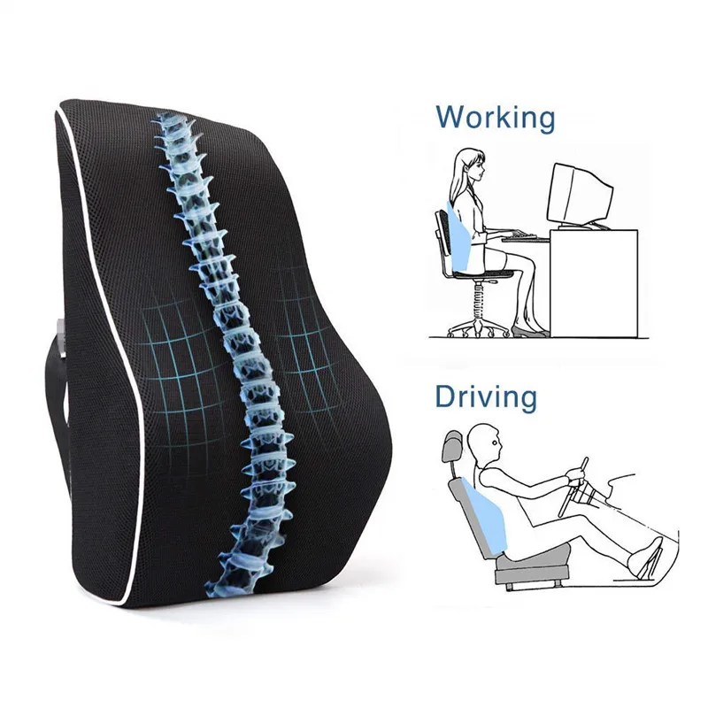 Memory foam Non woven side Car Back Support Cushion Ergonomic Lumbar Support Pillow with customized embroidery logo