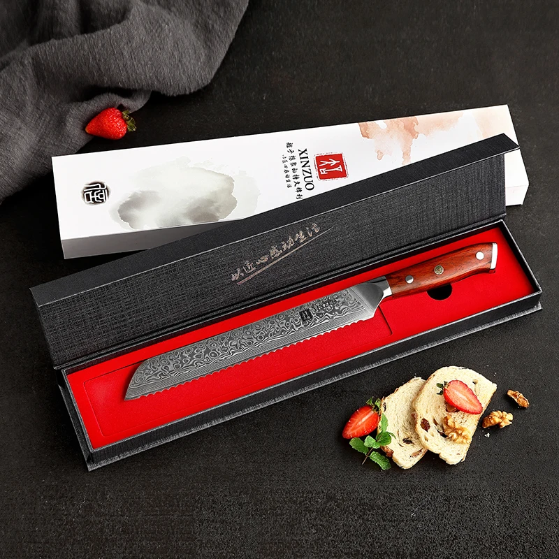 
9 inch high carbon damascus steel kitchen bread Knife 