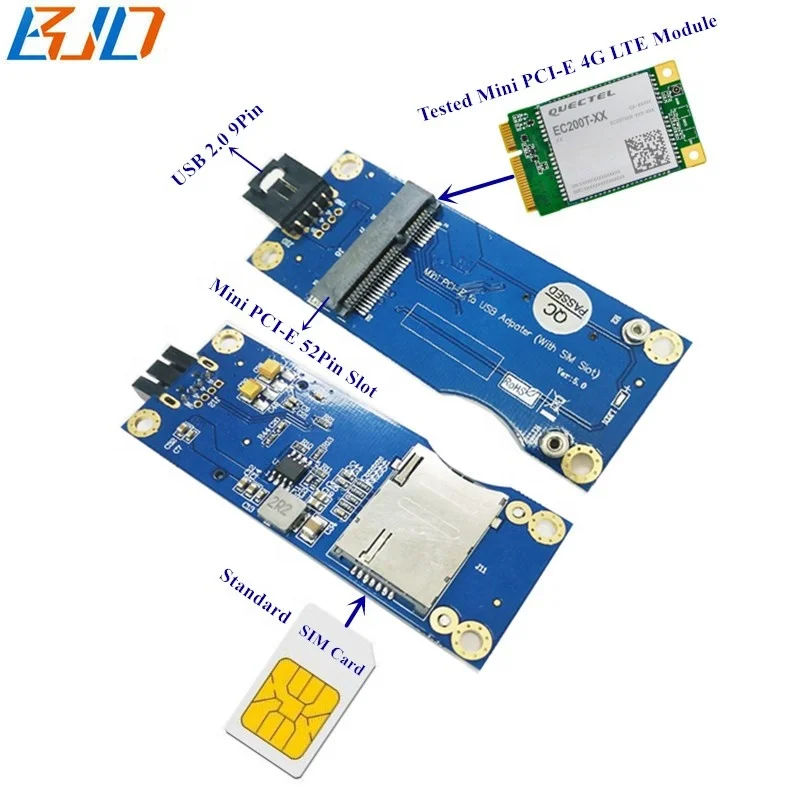 Mini PCI-E к USB 2 0 9PIN адаптер карты с слотом для SIM-карты 3G 4G LTE беспроводного модуля в