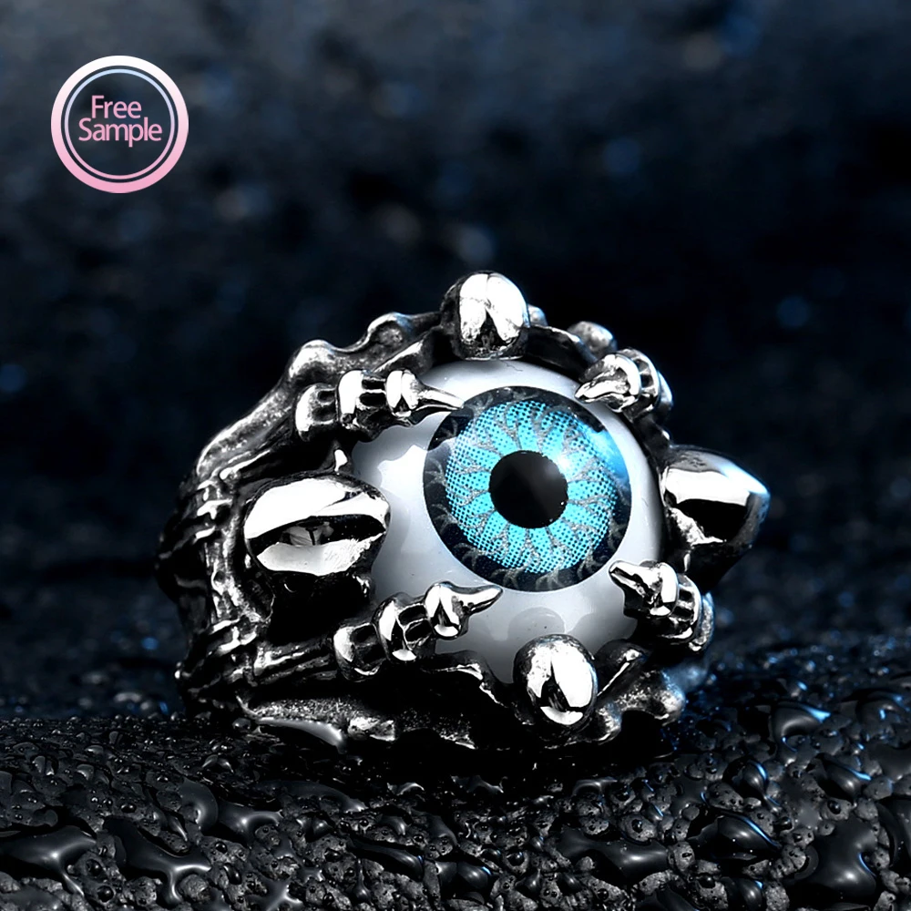 Hip hop Punk Vintage Stainless Steel Evil Big Eye Biker Men Rings For Men