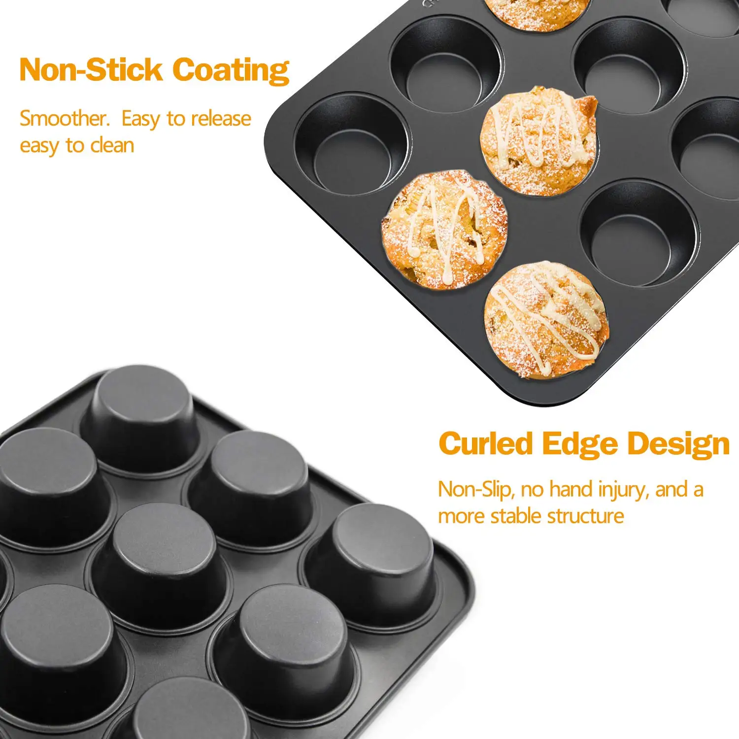 CHEFMADE Bakeware Non-stick Heavy Duty Carbon Steel Baking 12 Cups Muffin Cupcake Pan for Cakes
