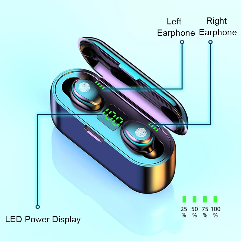 Touch Control Wireless Charging 8D ANC Stereo Earphone F9 TWS Earbuds