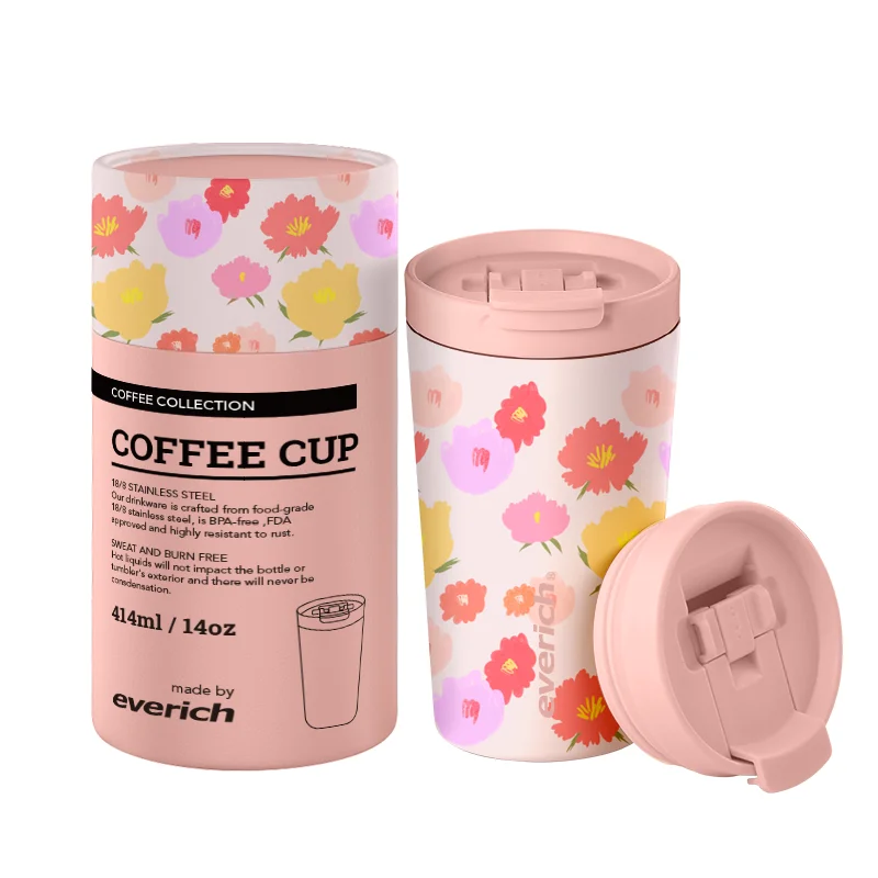 Everich ODM New Design 14oz Fashionable Stainless Steel Coffee Mug with Flip Lid BPA Free Food Grade