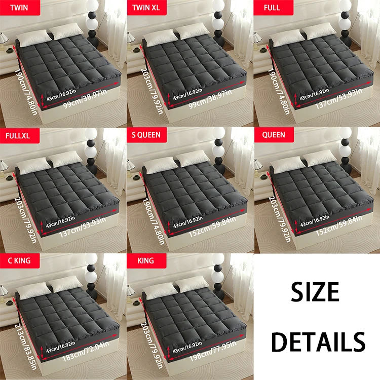 100% Polyester 700GSM Mattress Pad in Black Dark Grey Blue White Skirt-Bedspreads Coverlets Twin Full Queen King Sizes Home Use
