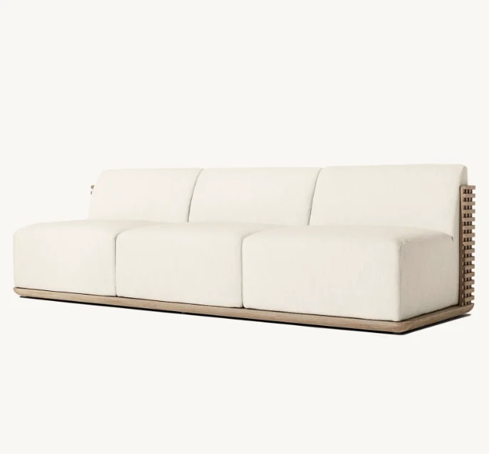 Outdoor Patio Furniture Teak Furniture All Weather Waterproof Fabric Solid Wooden Teak Garden Sofa